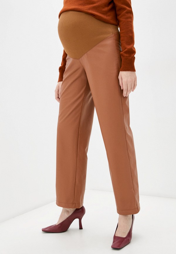 женские кожаные брюки bemymom, коричневые