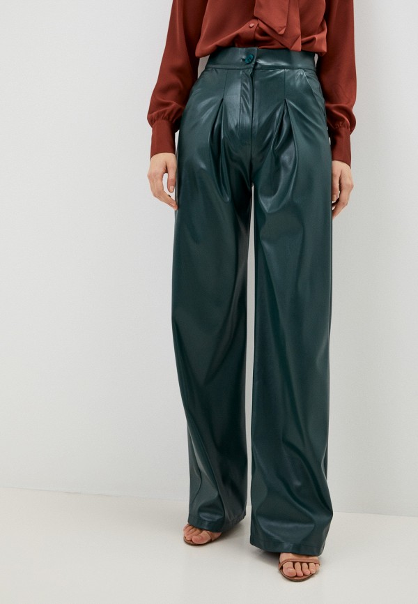 женские кожаные брюки avemod, зеленые