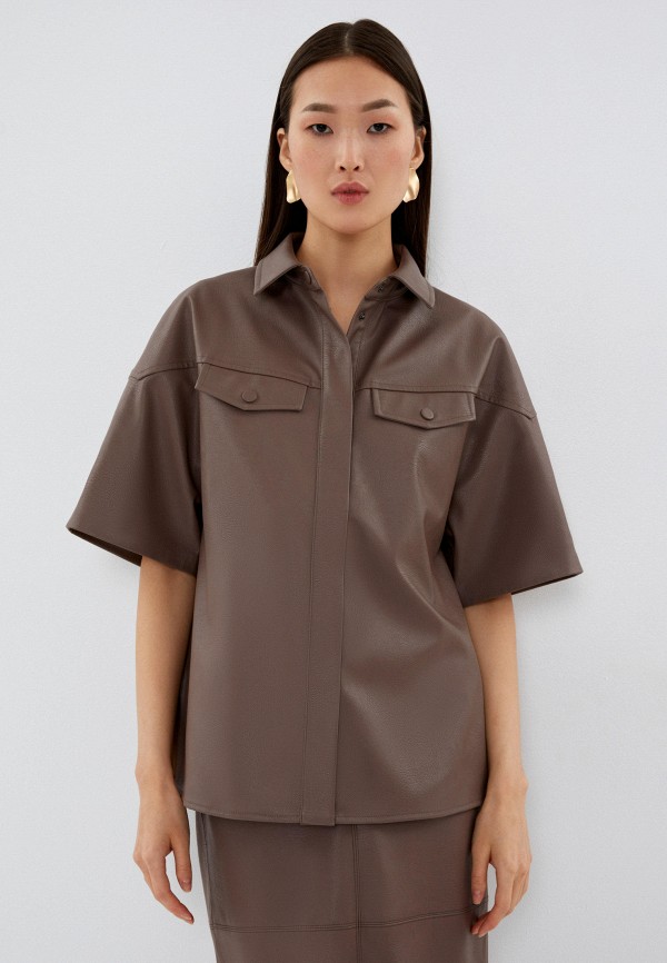 женская блузка с коротким рукавом zarina, коричневая