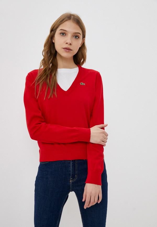 женский пуловер lacoste, красный