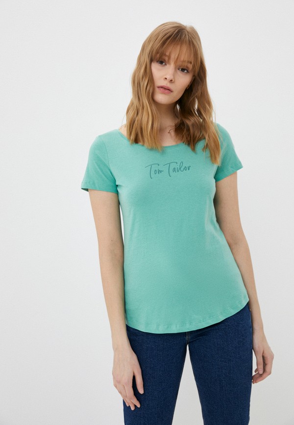 женская футболка tom tailor, зеленая