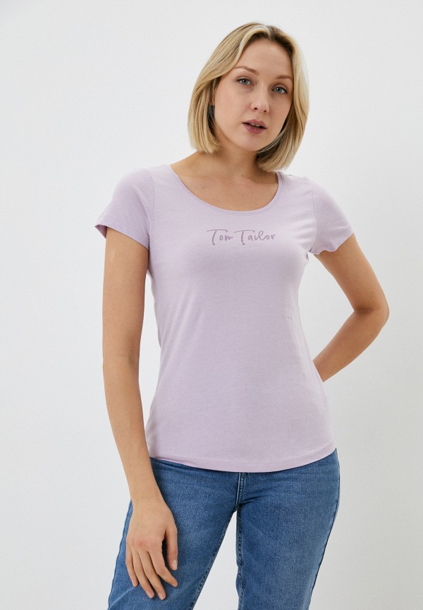 женская футболка tom tailor, фиолетовая