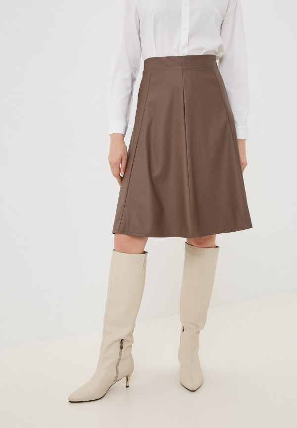 женская кожаные юбка naturel, коричневая