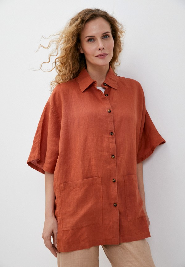 женская рубашка с коротким рукавом agenda, оранжевая