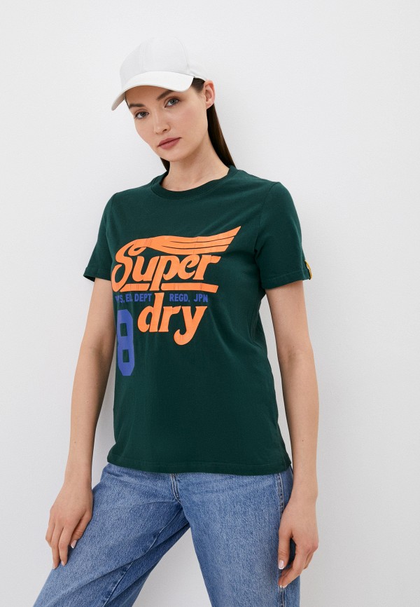 женская футболка superdry, зеленая