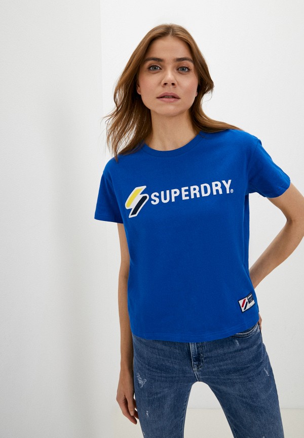 женская футболка superdry, синяя