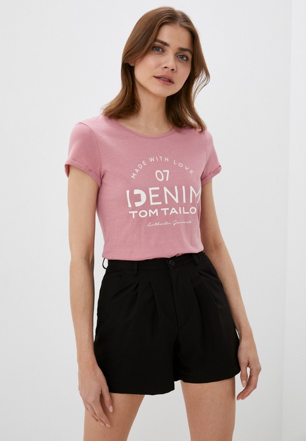 женская футболка tom tailor, розовая