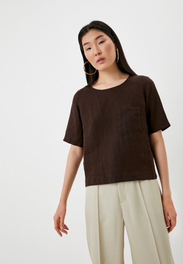 женская блузка с коротким рукавом gerry weber, коричневая