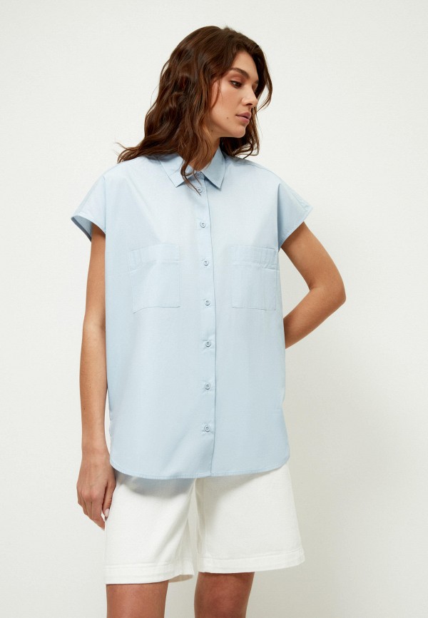женская рубашка с коротким рукавом zarina, голубая