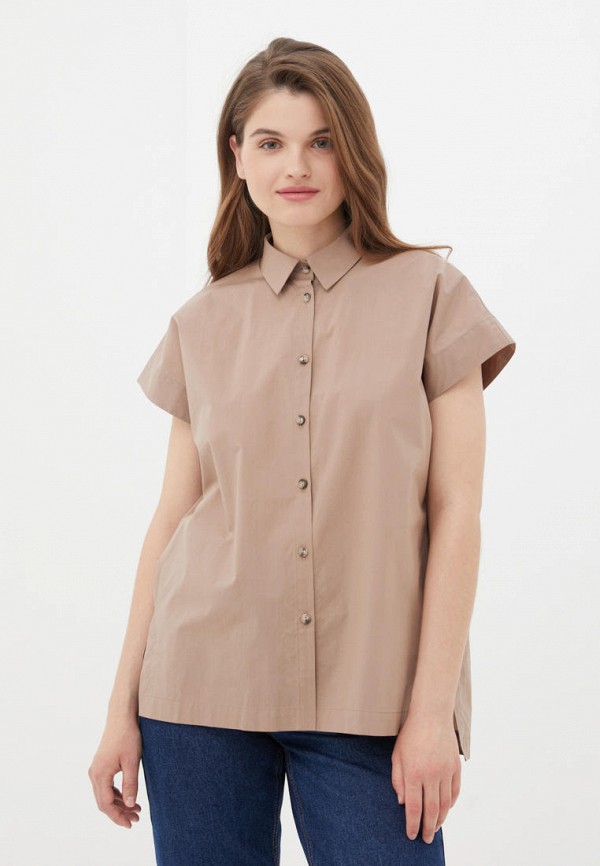 женская рубашка с коротким рукавом finn flare, коричневая