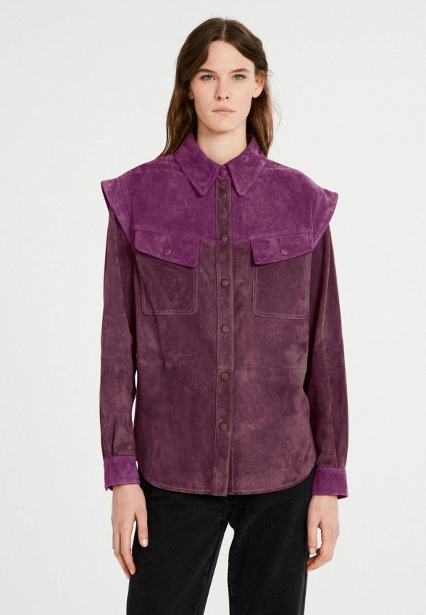 женская кожаные куртка claudie pierlot, фиолетовая