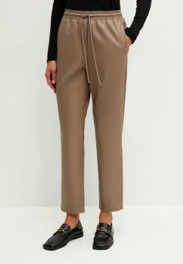 женские кожаные брюки zarina, коричневые