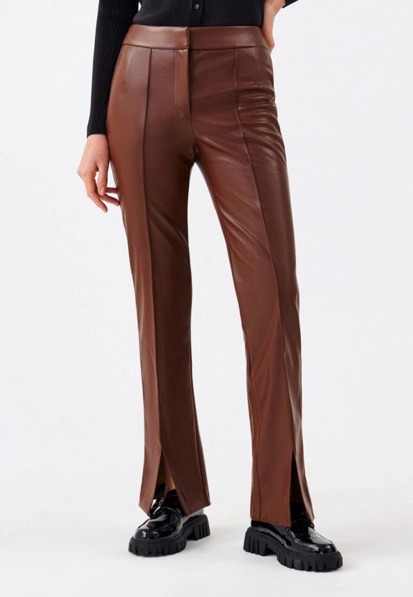 женские кожаные брюки befree, коричневые