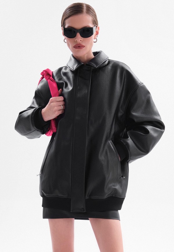 женская кожаные куртка top top, черная