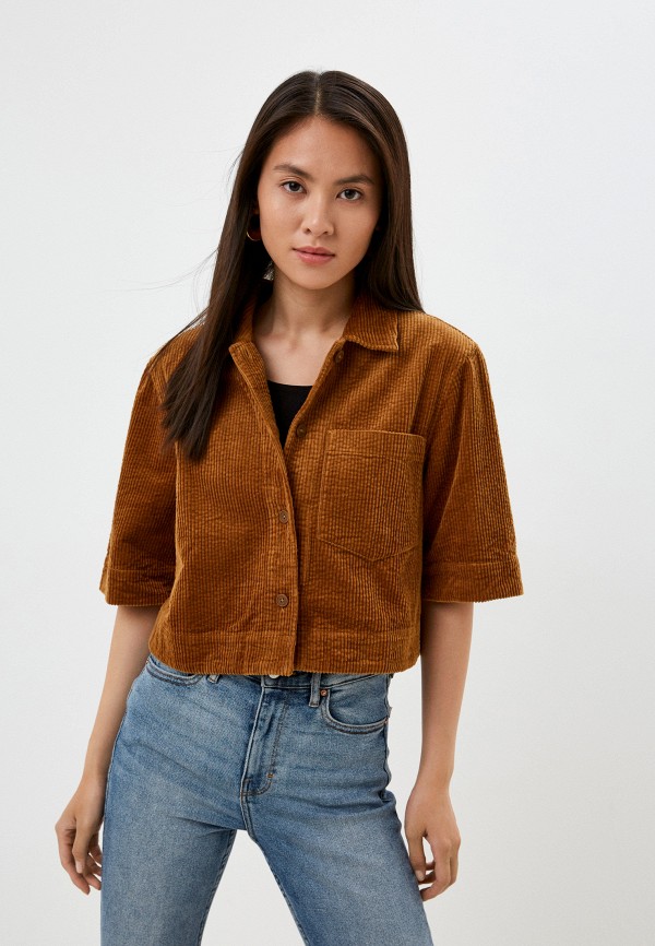 женская рубашка с коротким рукавом marc o’polo denim, коричневая