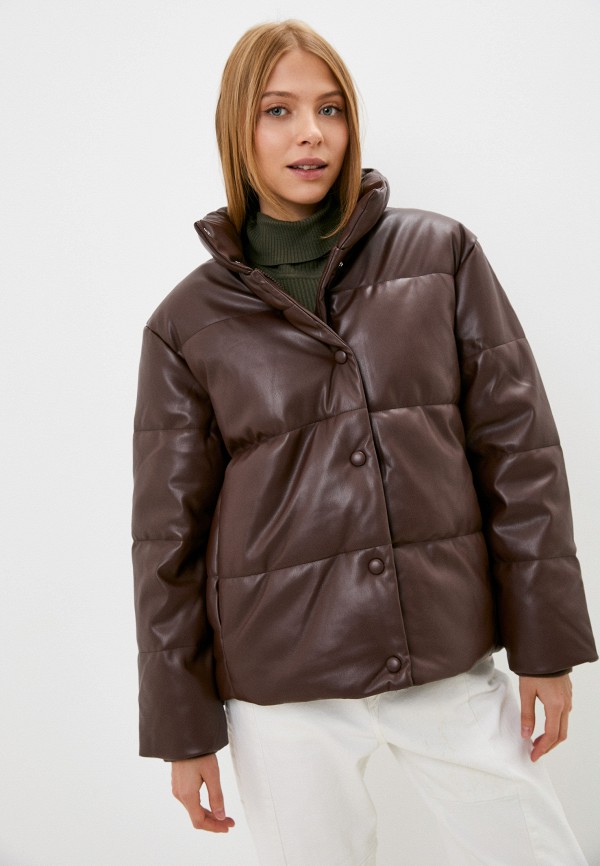 женская кожаные куртка befree, коричневая