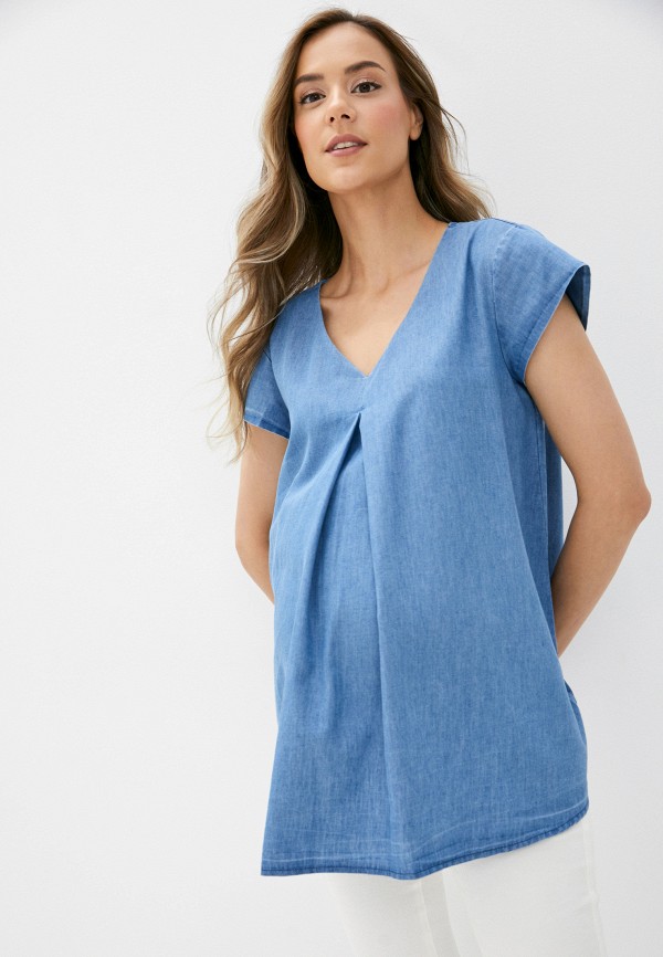женская блузка с коротким рукавом mam’s, голубая