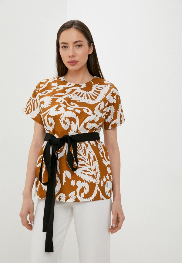 женская блузка с коротким рукавом b.l.e.s, коричневая