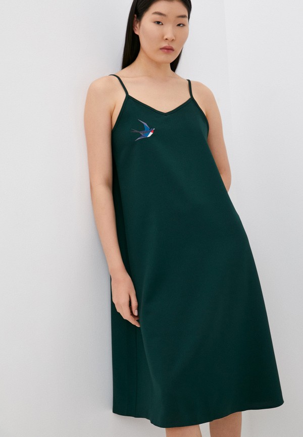 женское платье-комбинация берегите птиц, зеленое