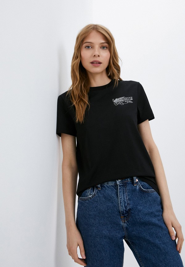 женская футболка lacoste, черная