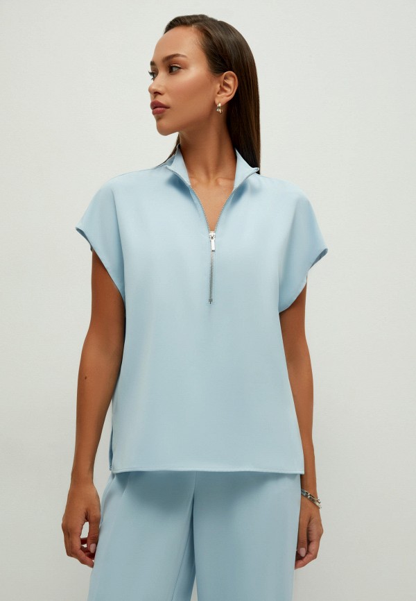 женская блузка с коротким рукавом zarina, голубая