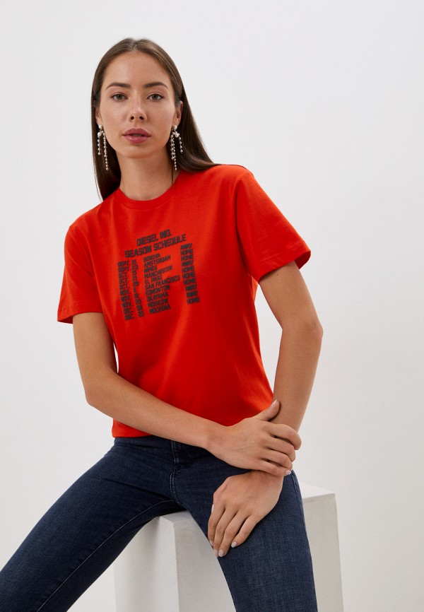 женская футболка diesel, оранжевая