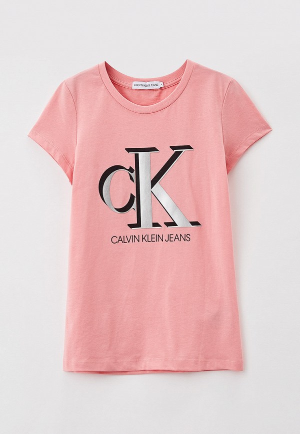 футболка с коротким рукавом calvin klein для девочки, розовая