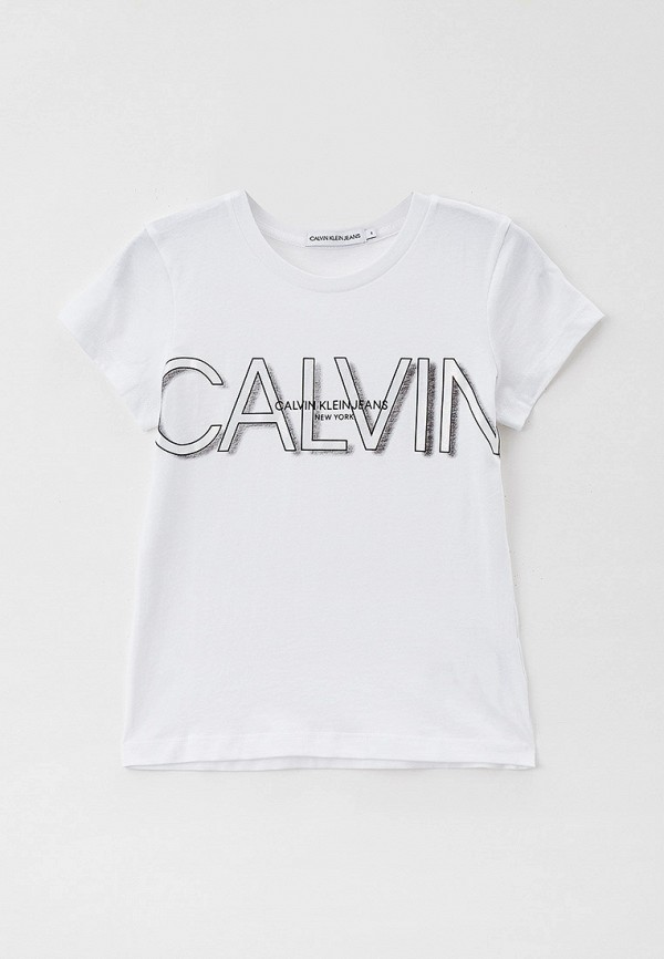 футболка с коротким рукавом calvin klein для девочки, белая