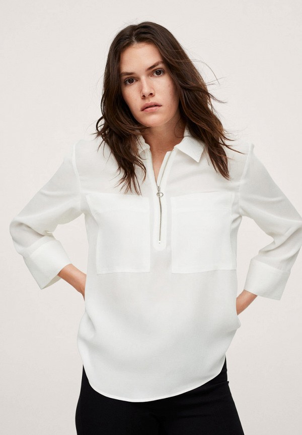 женская блузка с длинным рукавом mango, белая