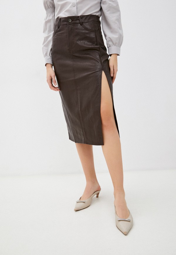 женская кожаные юбка miss gabby, коричневая