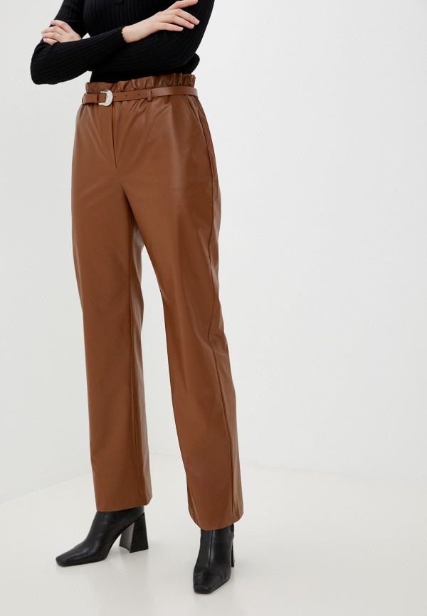 женские кожаные брюки trendyol, коричневые