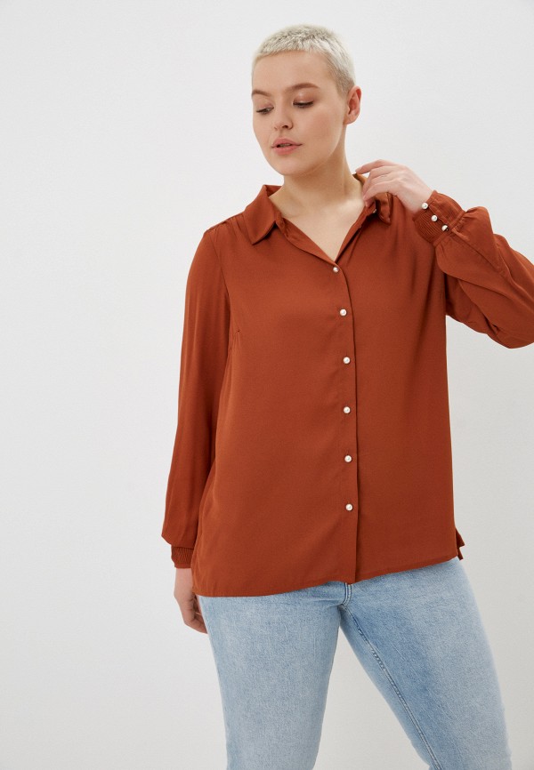 женская блузка с длинным рукавом zizzi, коричневая