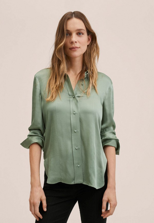 женская рубашка с длинным рукавом mango, зеленая