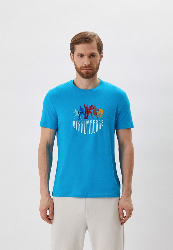 мужская футболка с коротким рукавом bikkembergs, голубая