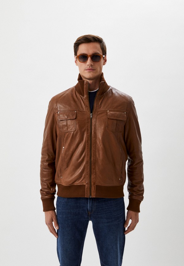 мужская кожаные куртка serge pariente, коричневая