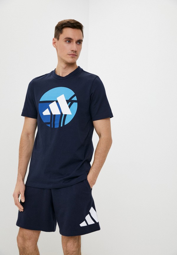 мужская футболка с коротким рукавом adidas, синяя