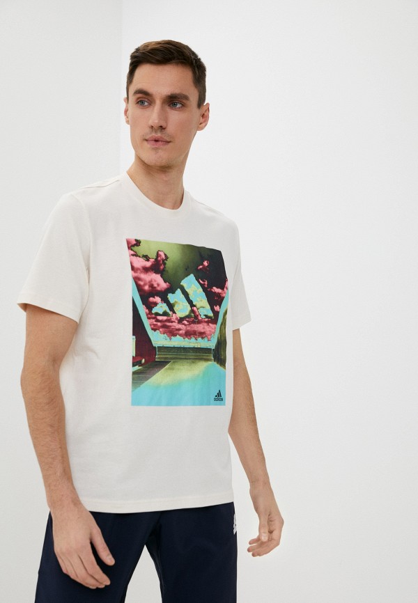мужская футболка с коротким рукавом adidas, бежевая