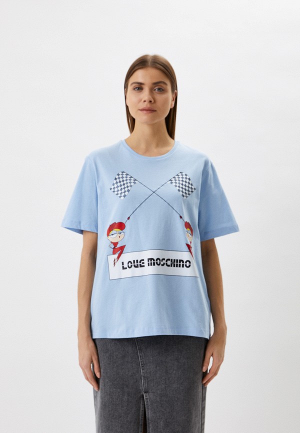 женская футболка love moschino, голубая