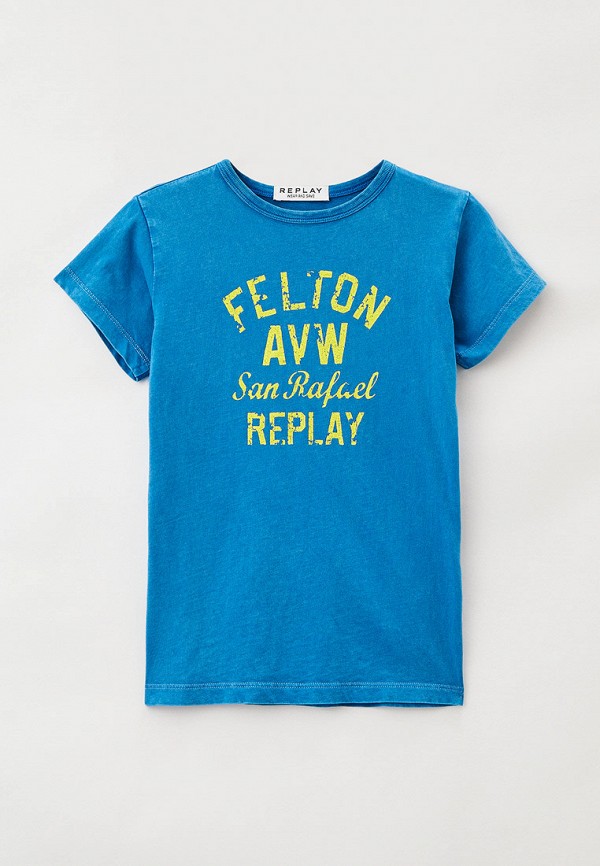 футболка с коротким рукавом replay для мальчика, голубая