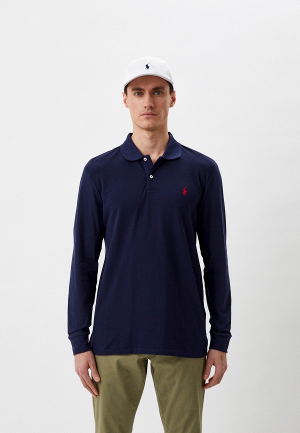 мужское поло с длинным рукавом polo golf ralph lauren, синее