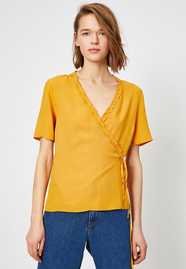 женская блузка с коротким рукавом koton, желтая