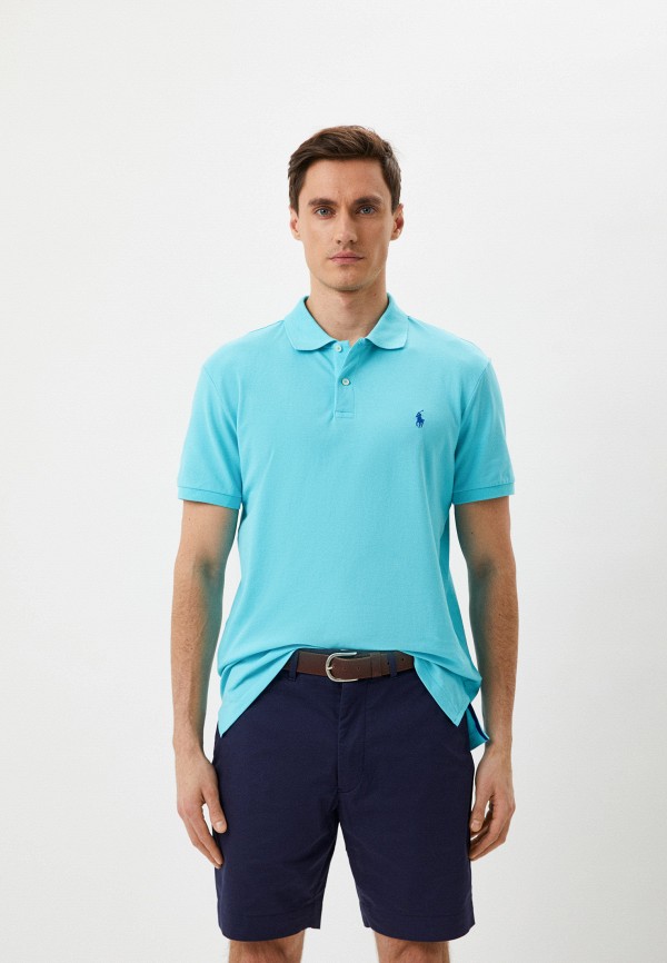 мужское поло с коротким рукавом polo golf ralph lauren, голубое