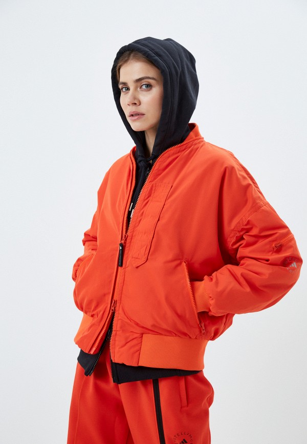 женская куртка бомбер adidas by stella mccartney, оранжевая