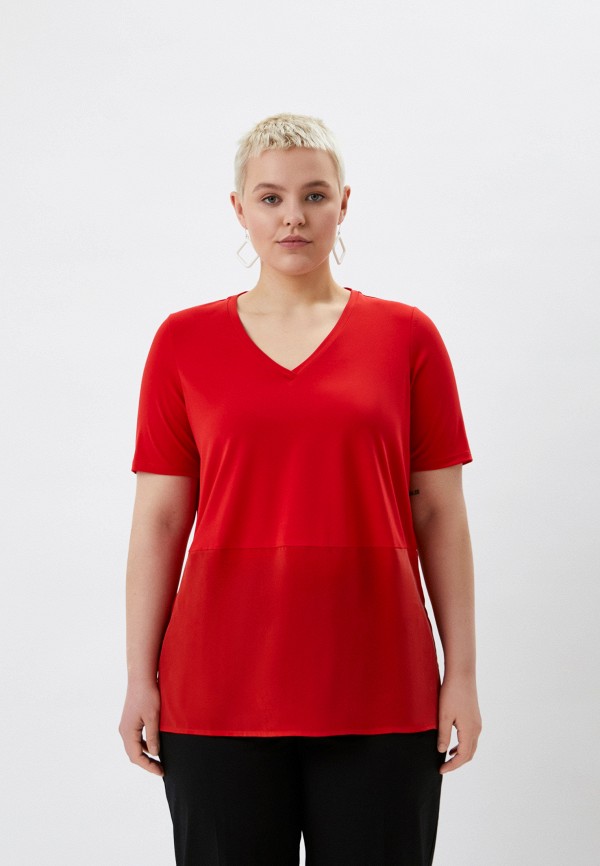 женская блузка с коротким рукавом persona by marina rinaldi, красная