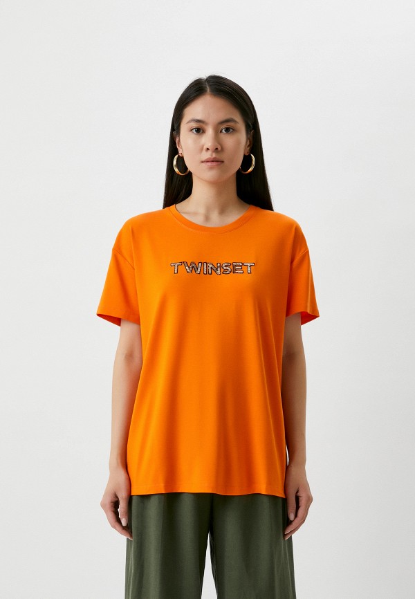 женская футболка twinset milano, оранжевая