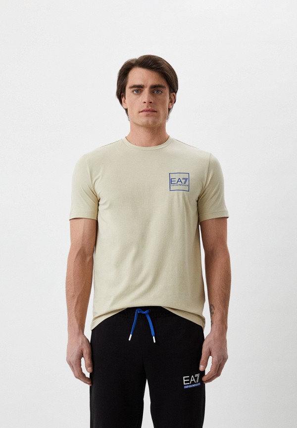 мужская футболка с коротким рукавом ea7, бежевая