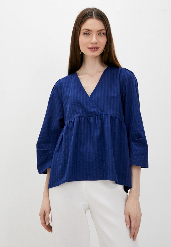 женская блузка с длинным рукавом united colors of benetton, синяя