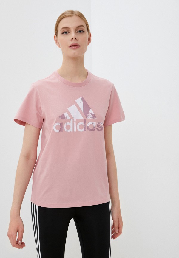 женская спортивные футболка adidas, розовая