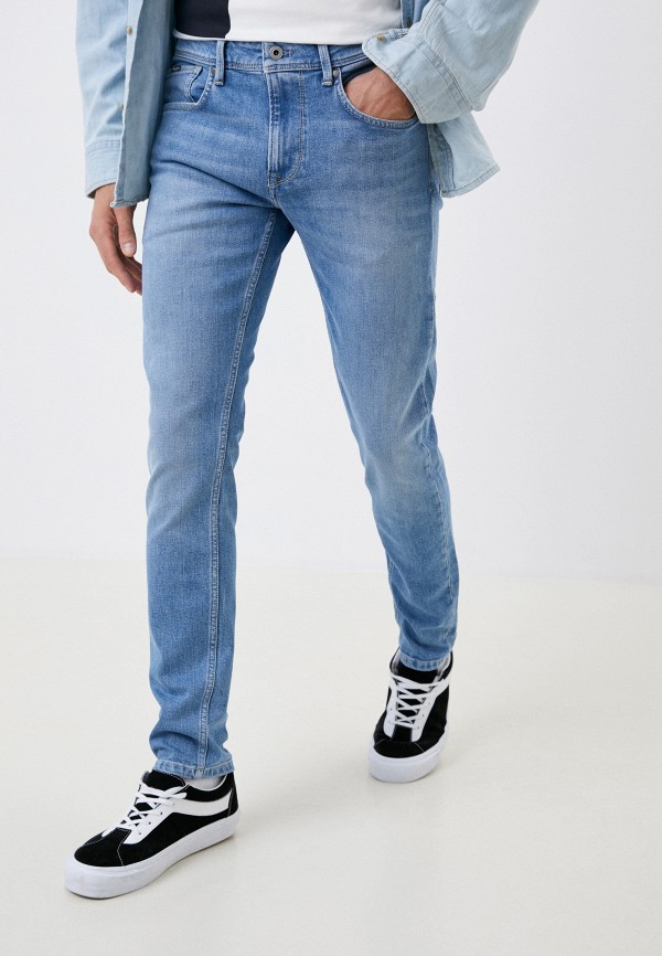 мужские зауженные джинсы pepe jeans london, голубые
