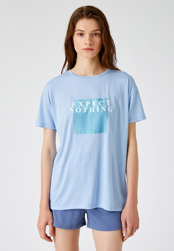 женская футболка koton, голубая